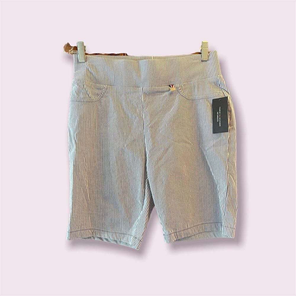 TOMMY Hilfiger pull on seersucker shorts blue and white